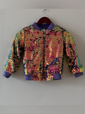LOLA + THE BOYS Girls Magic Mermaid Sequin Bomber Jacket Size 4